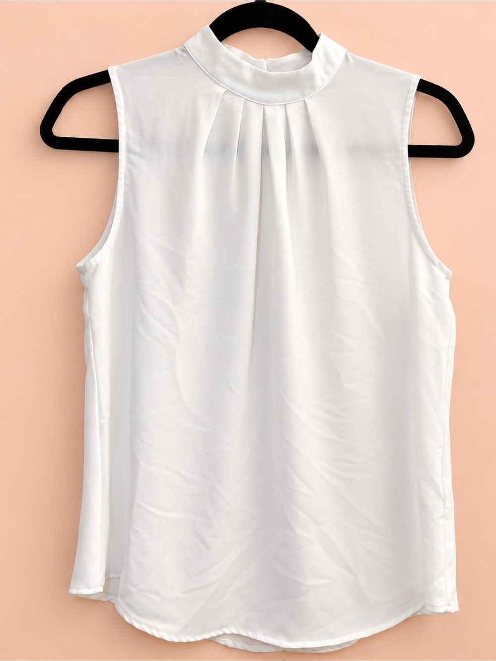 Forever 21 White Sleeveless Mock Neck Pleated Camisole